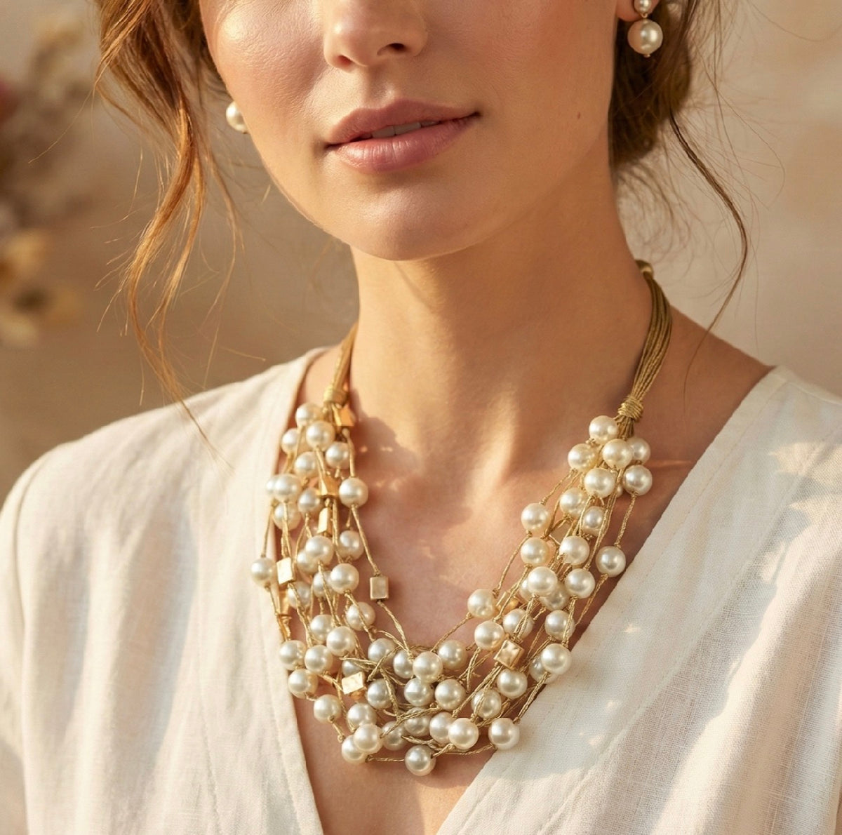 Coastal Knotted Pearl Necklace