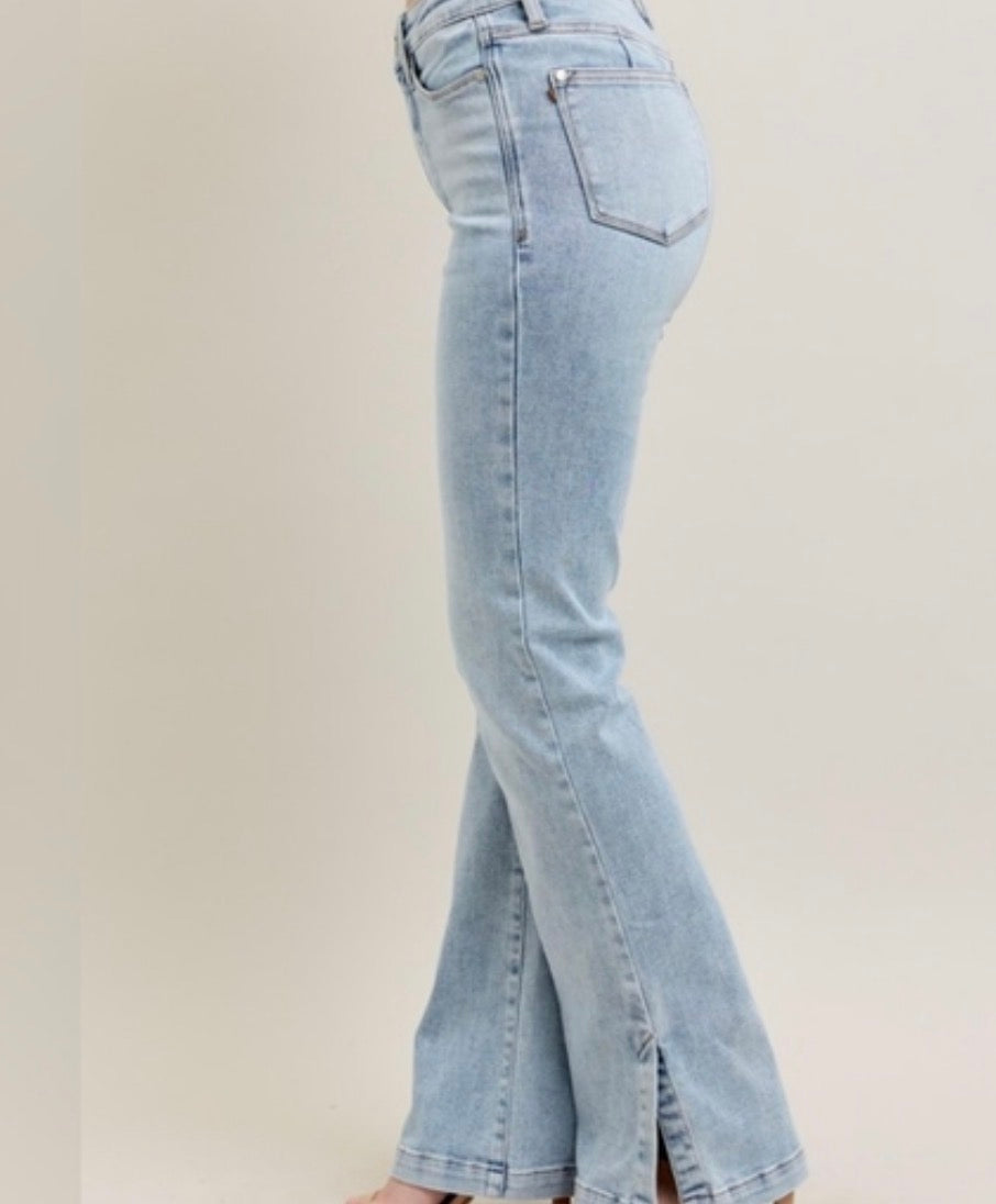 High Waisted Tummy Control Vintage
Wash Side Slit Slim Boot