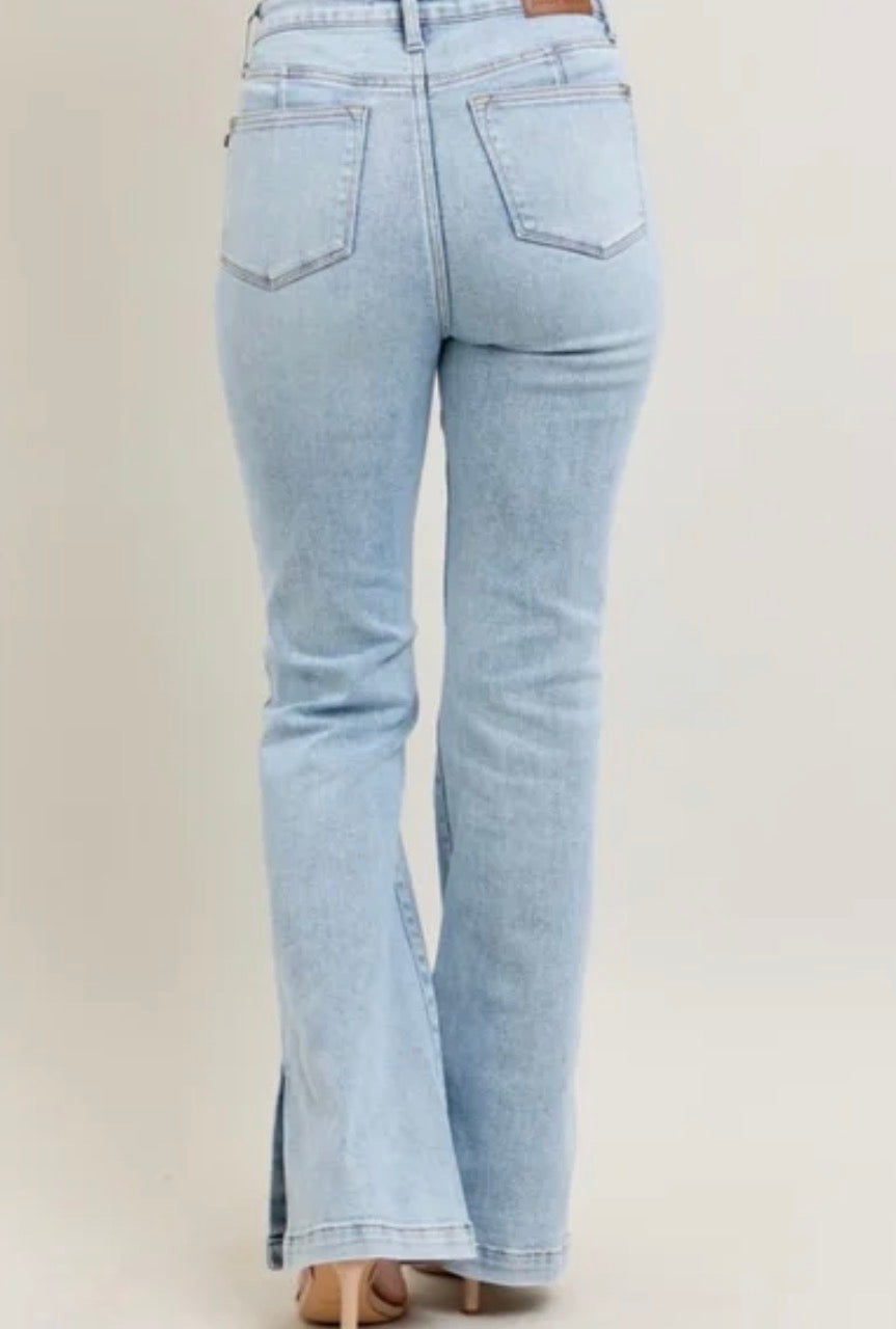 High Waisted Tummy Control Vintage
Wash Side Slit Slim Boot