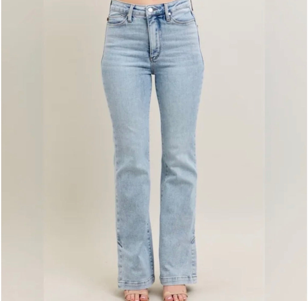 High Waisted Tummy Control Vintage
Wash Side Slit Slim Boot