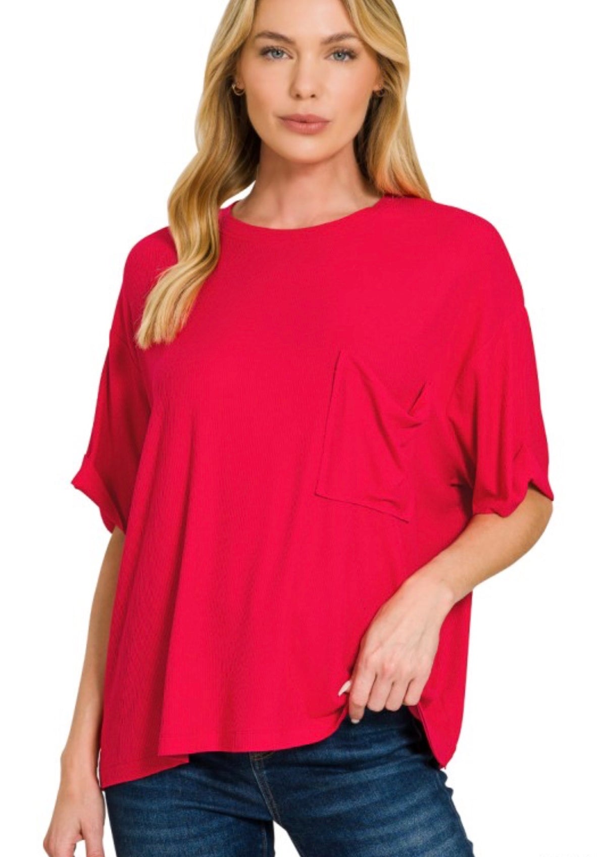 Oversized Ribbed Round NeckShort Sleeve Tee