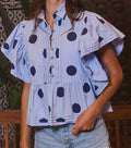 Ruffle Sleeve Pintuck Detail Polka Dot Top