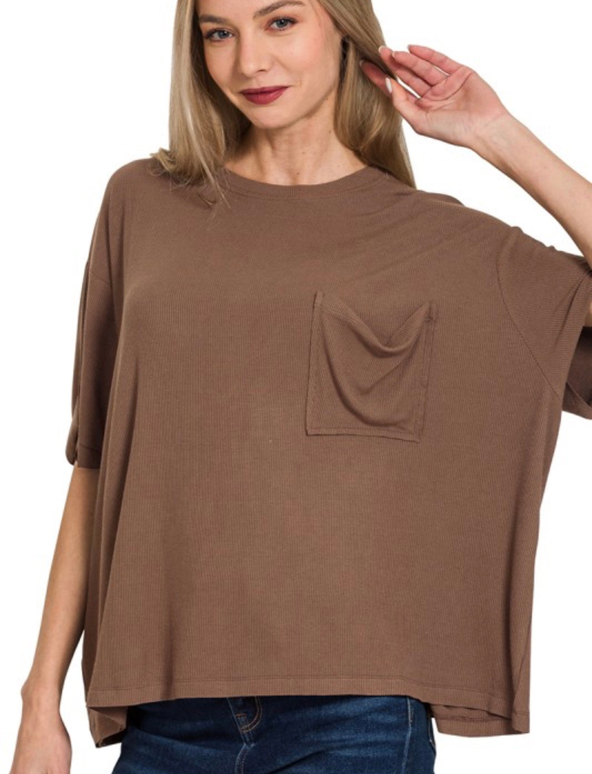 Oversized Ribbed Round NeckShort Sleeve Tee